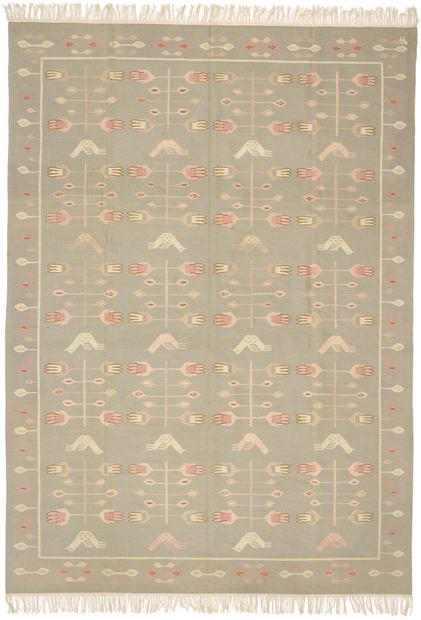 9 x 12 Vintage Oltenian Romanian Floral Kilim Rug 77966