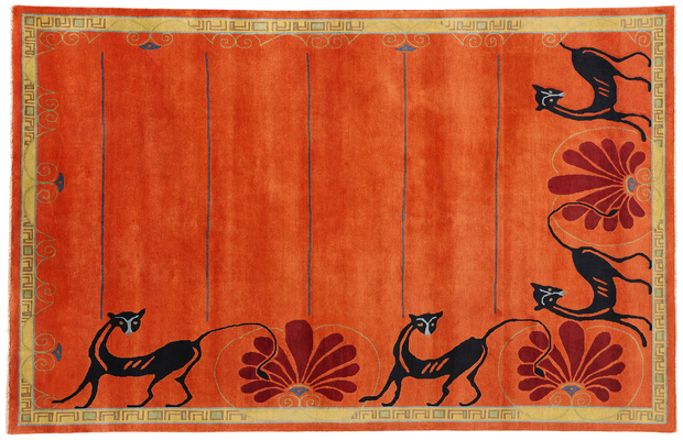 6 x 9 Modern Orange Chinese Art Deco Rug 31322