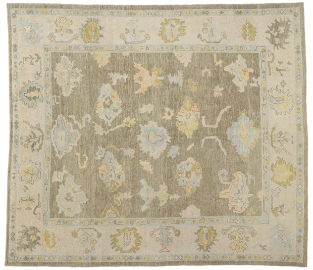 9 x 10 Modern Earth-Tone Turkish Oushak Rug 53954