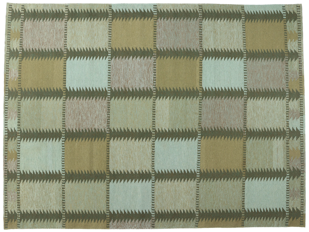 10 x 14 Scandinavian Modern Green Swedish Inspired Kilim Rug 31117