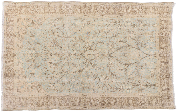 6 x 10 Distressed Antique Persian Tabriz Pictorial Prayer Rug 61383