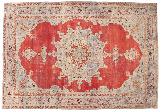 12 x 17 Distressed Antique Red Persian Mashhad Rug 61302