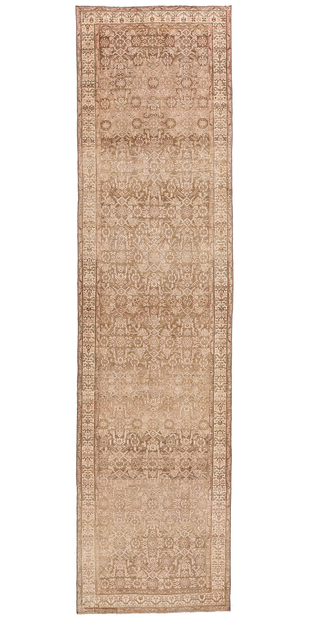 3 x 13 Distressed Antique Earth-Tone Persian Malayer Rug Runner 61348