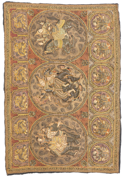 4 x 5 Antique Embroidered Burmese Kalaga Tapestry 79202
