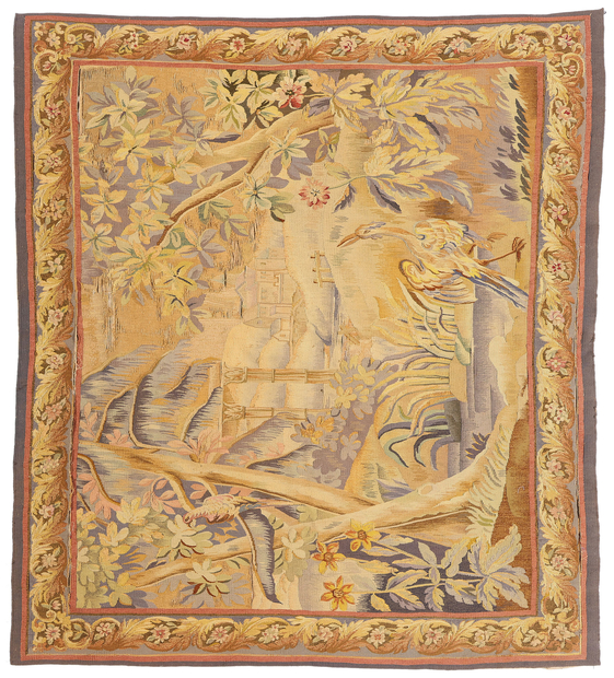 6 x 6 Late 19th Century Antique French Aubusson Tapestry 79234