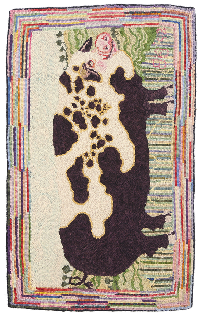 2 x 3 Vintage Gloucester Old Spot Pig Hooked Rug 79267