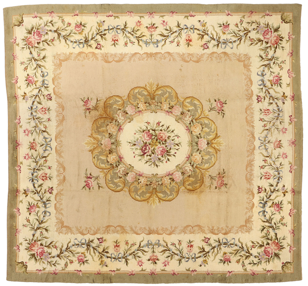 12 x 13 Late 19th Century Antique Spanish Savonnerie Square Rug 72167