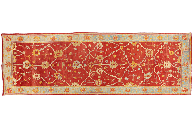 8 x 23 Late 19th Antique Red Turkish Oushak Rug 73536
