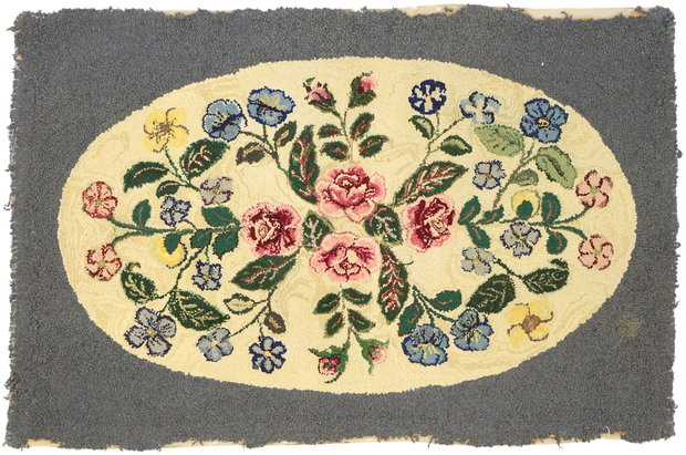 2 x 3 Antique American Floral Hooked Rug 74352