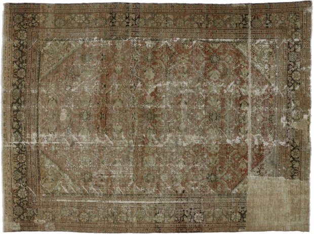 10 x 14 Antique-Worn Persian Mahal Rug 74479