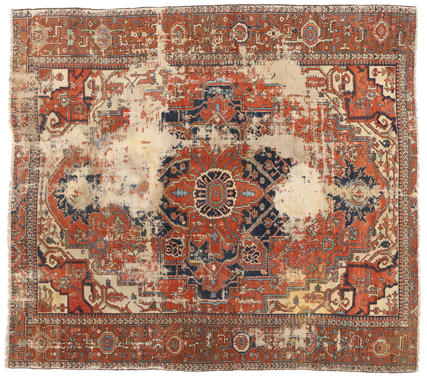 10 x 13 Late 19th Century Distressed Antique Persian Serapi Rug 74951