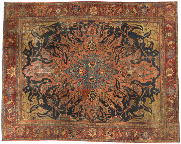 9 x 12 Distressed Antique Persian Farahan Rug 76816
