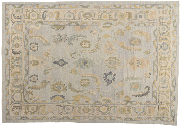10 x 14 Modern Muted Blue Turkish Oushak Rug 52869