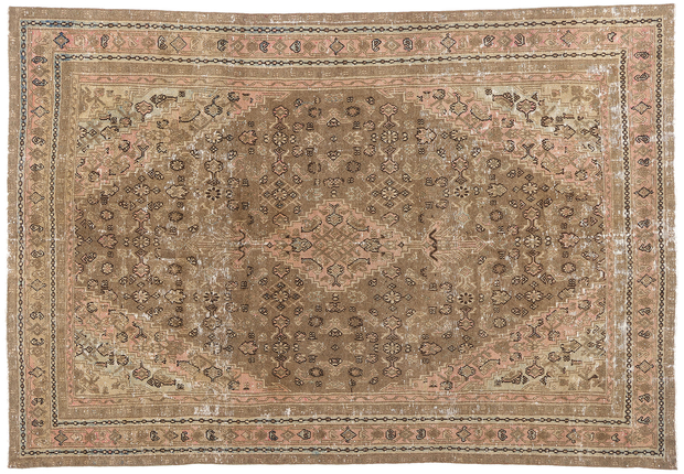 8 x 11 Distressed Antique Earth-Tone Persian Joshegan Rug 60851