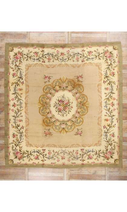 12 x 13 Late 19th Century Antique Spanish Savonnerie Square Rug 72167