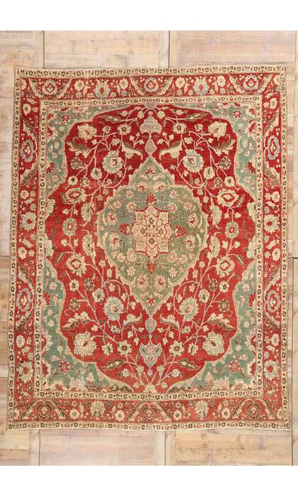 9 x 12 Red and Green Antique Turkish Mahal Rug 52679