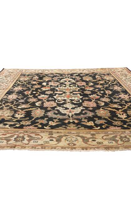 9 x 10 Late 19th Century Antique Black Persian Sultanabad Rug 77104