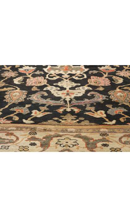 9 x 10 Late 19th Century Antique Black Persian Sultanabad Rug 77104