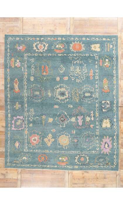 10 x 11 Colorful Blue Turkish Oushak Rug 53554