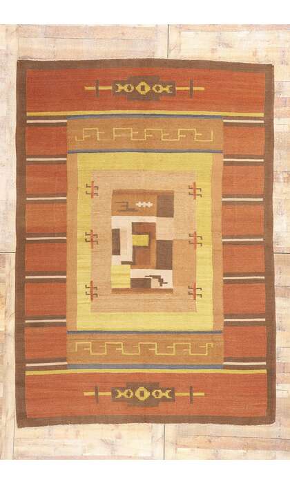 7 x 10 Antique Impi Sotavalta Finnish Flatweave Rug 78467