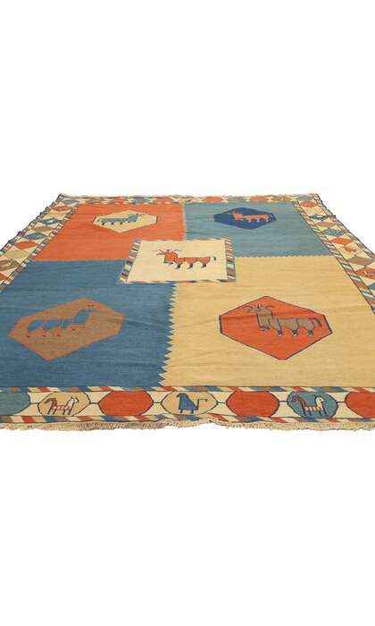 7 x 10 Vintage Persian Qashqai Kilim Rug 61152