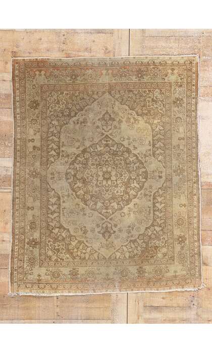 4 x 5 Distressed Antique Persian Tabriz Rug 78784