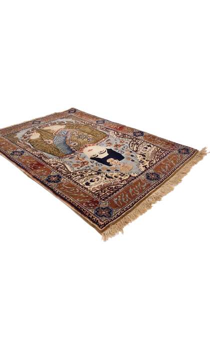 2 x 3 Antique Persian Mohtasham Kashan Pictorial Rug 77162