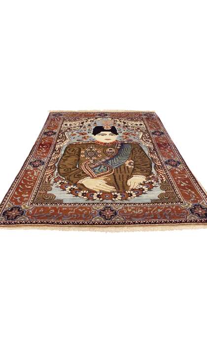 2 x 3 Antique Persian Mohtasham Kashan Pictorial Rug 77162