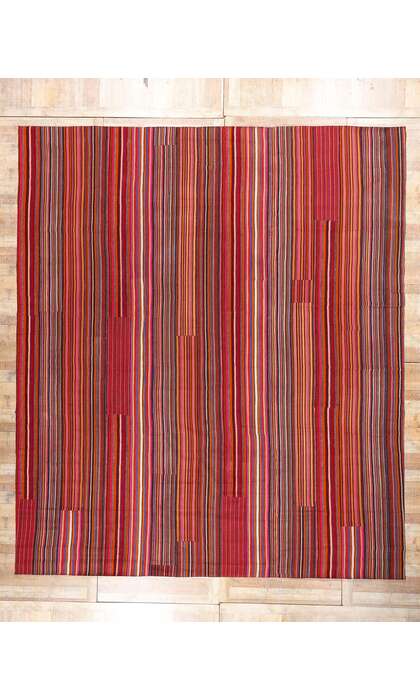 13 x 15 Vintage Turkish Striped Kilim Rug 60807