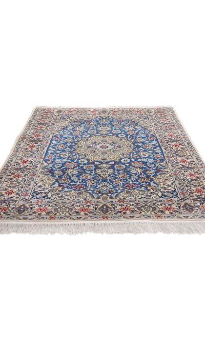 4 x 6 Vintage Blue Persian Nain Wool and Silk Rug 79139