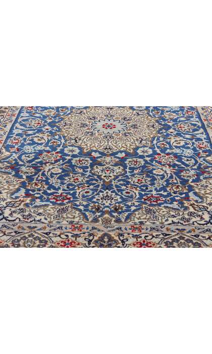4 x 6 Vintage Blue Persian Nain Wool and Silk Rug 79139