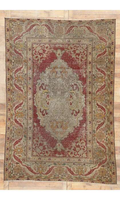 4 x 6 Distressed Vintage Turkish Oushak Rug 52081