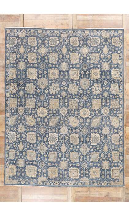 10 x 13 Vintage-Inspired Modern Blue Oushak Rug 30621