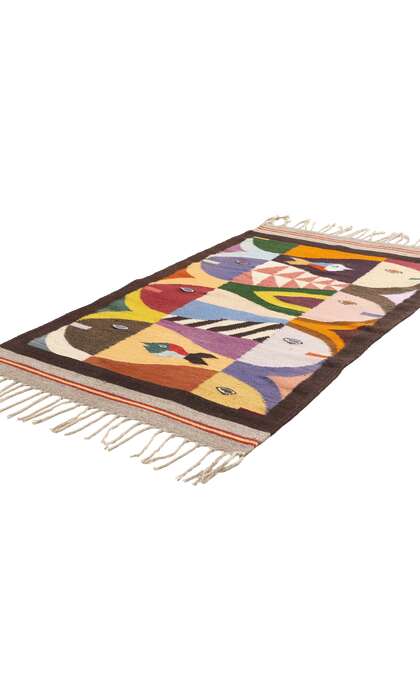 3 x 5 Vintage Tessellated Fish Zapotec Kilim Rug 79154