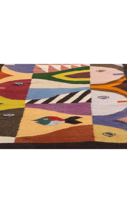 3 x 5 Vintage Tessellated Fish Zapotec Kilim Rug 79154