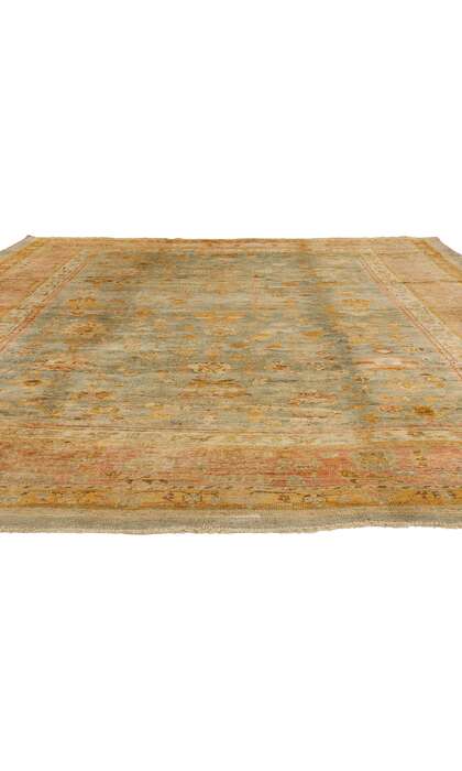 11 x 14 Late 19th Century Antique Green Turkish Oushak Rug 73717