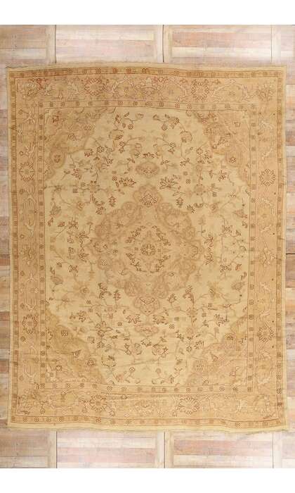 10 x 14 Antique Neutral Turkish Oushak Rug 74056