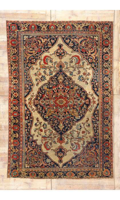 7 x 10 Late 19th Century Antique Persian Kashan Rug 79174