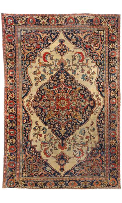 7 x 10 Late 19th Century Antique Persian Kashan Rug 79174