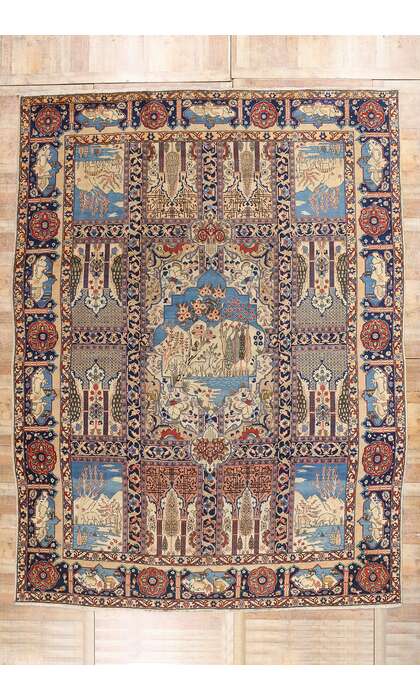 11 x 15 Antique Persian Tabriz Pictorial Rug 61212