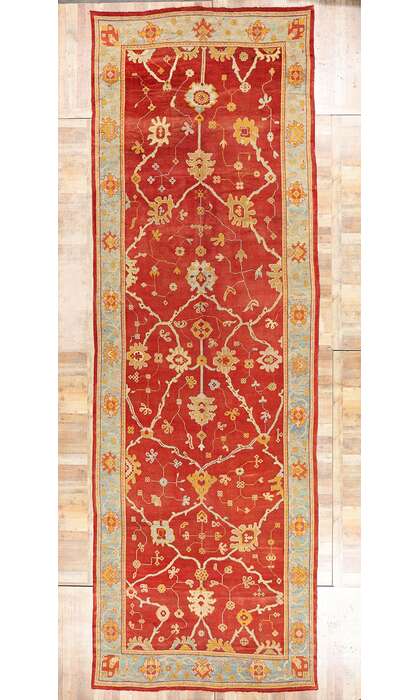 8 x 23 Late 19th Antique Red Turkish Oushak Rug 73536