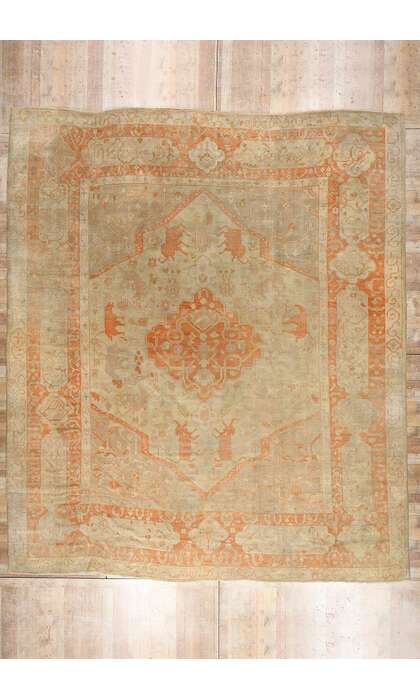 14 x 17 Antique Turkish Hunting Scene Oushak Rug 74255