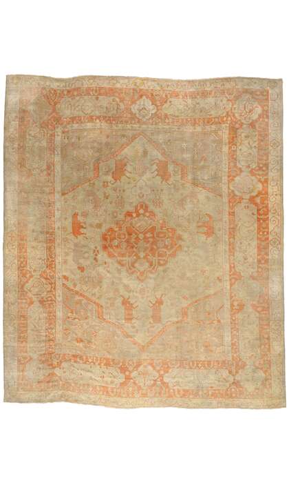 14 x 17 Antique Turkish Hunting Scene Oushak Rug 74255
