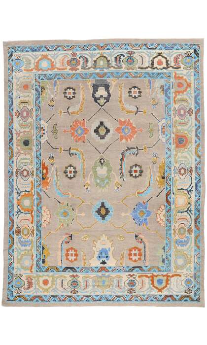 10 x 13 Colorful Modern Turkish Oushak Rug 52798