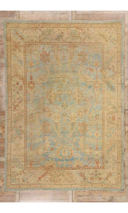 9 x 13 Modern Azure Turkish Oushak Rug 76891