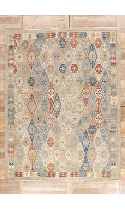 10 x 13 Vintage-Inspired Tribal Oushak Rug 30627