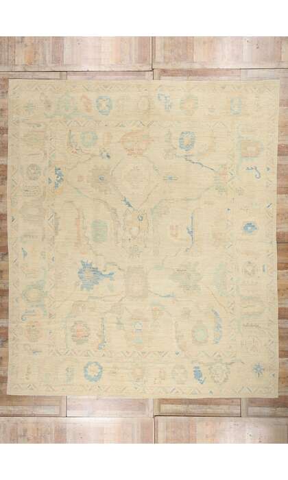 12 x 15 Vintage-Inspired Modern Pastel Oushak Rug 80934