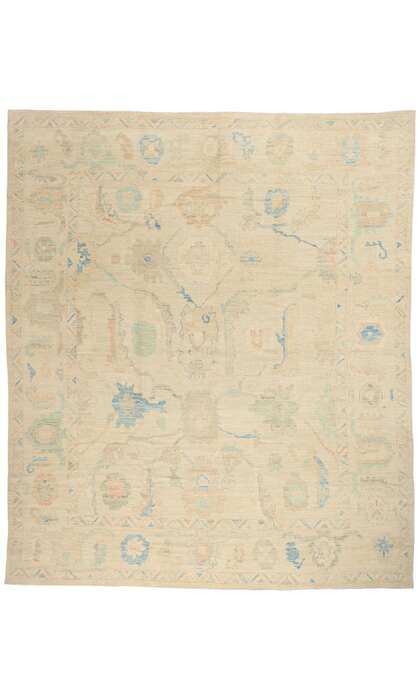 12 x 15 Vintage-Inspired Modern Pastel Oushak Rug 80934