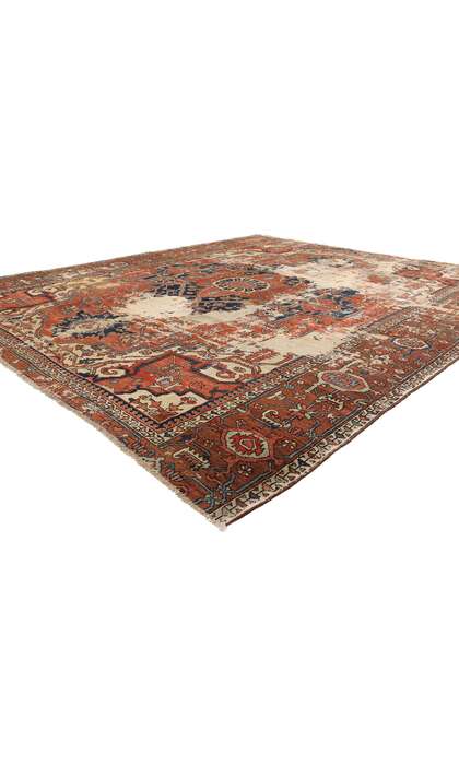 10 x 13 Late 19th Century Distressed Antique Persian Serapi Rug 74951
