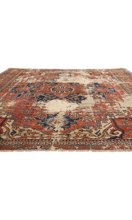 10 x 13 Late 19th Century Distressed Antique Persian Serapi Rug 74951
